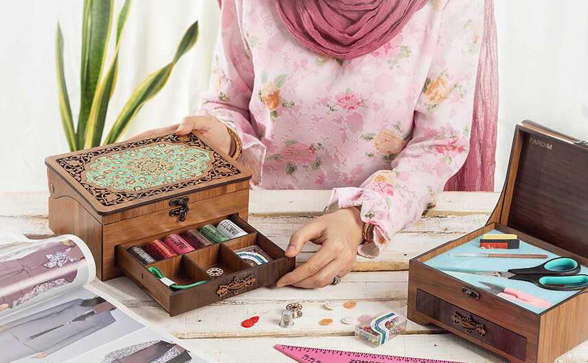 طرح برش لیزر جعبه خیاطی